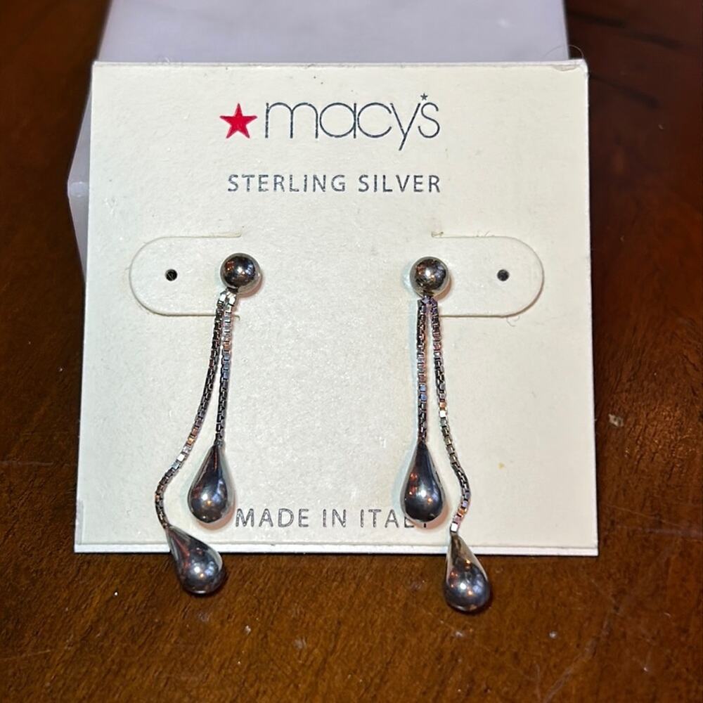 Macy’s Sterling Silver drop Earrings #88. New on card